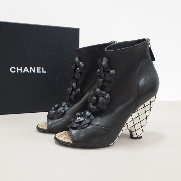 Chanel Camellia Open Toe Booties Sz.38.5 - Picture 1 of 8